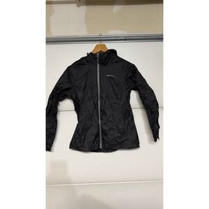 Eddie Bauer Women Black Lightweight Hooded Jacket Zip Front Size M